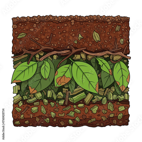 Layered Soil Profile with Leaves Twigs and Decomposing Matter Illustration.