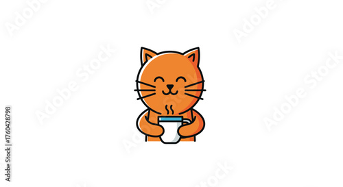 Charming orange cat illustration enjoying a warm beverage in a cozy and cute design style