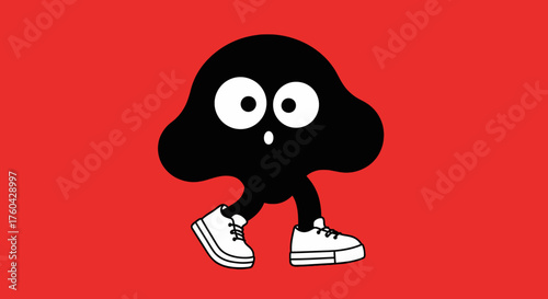 Cute monster character illustration walking on a bright red background cartoon design