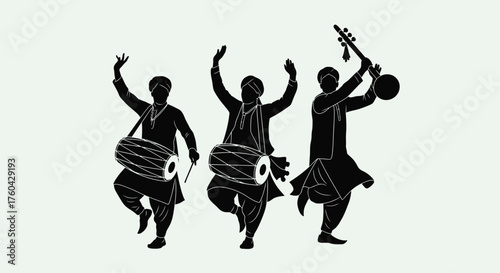 Bhangra Dancers and Musicians Silhouette