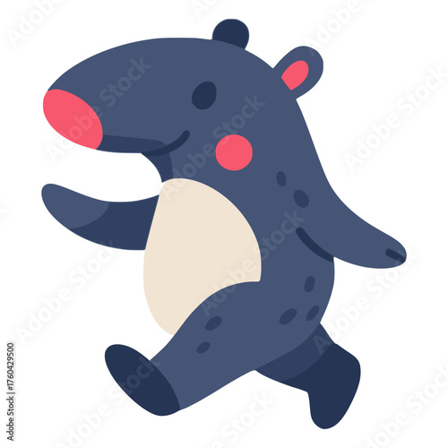 cute happy tapir wild animal running pose flat color vector illustration template design