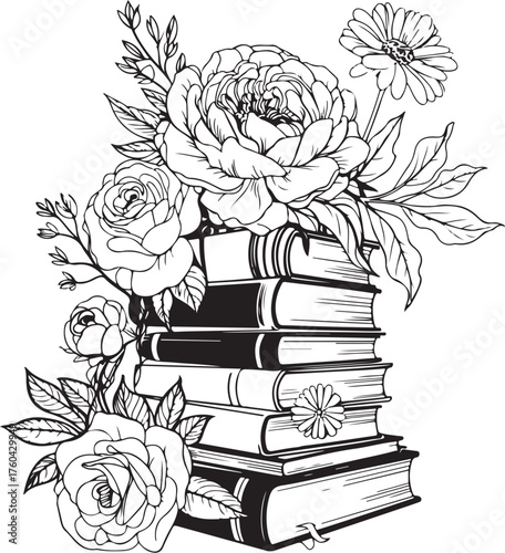 Floral Book Black and White Book with flowers design