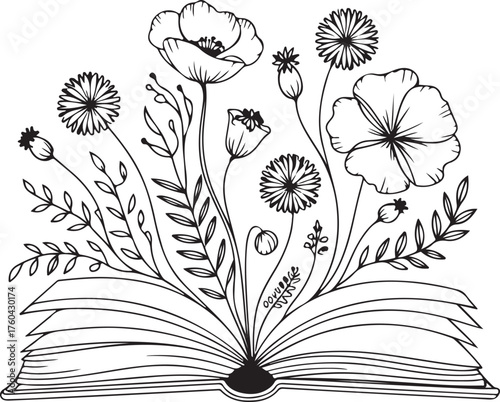 Floral Book Black and White Book with flowers design