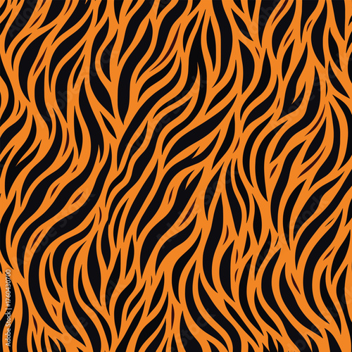 Tiger skin pattern illustration vectand with wild animal fur stripes and texture background, great fand fabric prints, wallpaper murals, tile, and artistic projects.