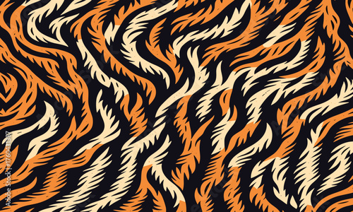 Vectand tiger skin pattern illustration with wild animal stripes and fur texture background, great fand wallpaper, fabric, tile patterns, and decandative surfaces.