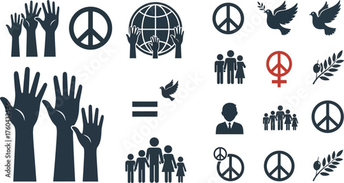Global Unity, Human Rights, and Peace Icons Set