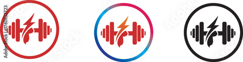 Gym Icon
Gym Fitness Dumbbell Logo Vector – Muscle Arm and Lightning Symbol