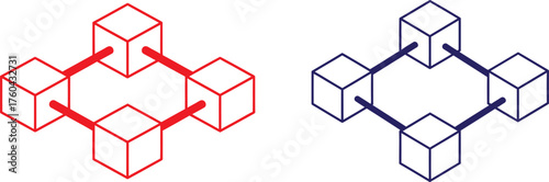 Optical illusion cubes with red and blue arrows