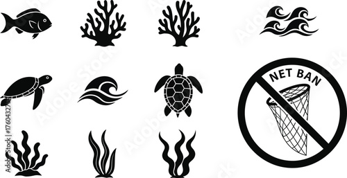 Marine Life and Ocean Conservation Icon Set
