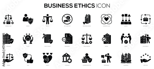 Glyph black style business ethics icons