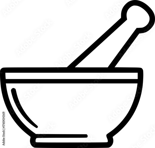 Mortar and pestle, black and white vector illustration