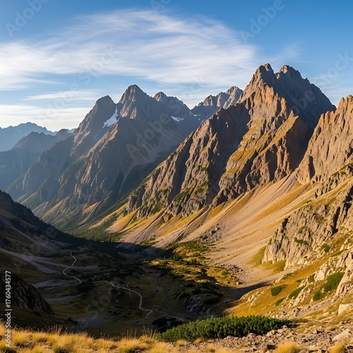 Majestic Peaks - A Breathtaking Mountain Valley Landscape.