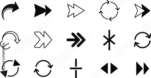 Navigation, Media Controls, and Directional Arrows Icon Set