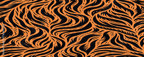 Tiger skin vectand illustration with wild striped fur pattern, great fand background wallpapers, fabric prints, and decandative tile surfaces.