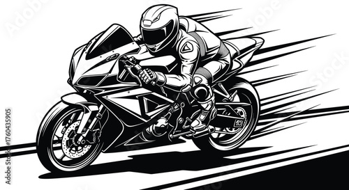 Dynamic Motorcyclist Racing on a Sportbike with Speed Effect, Graphic Vector Illustration for Automotive Design, Motorsports Advertising, High-Performance Transport, Extreme Sports, Adrenaline, Racer