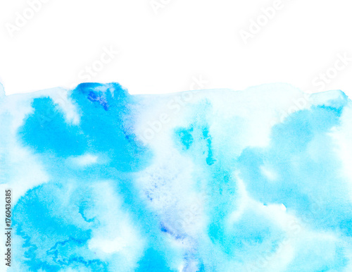 Real Hand Drawn Watercolor Blue Wet Spots Background