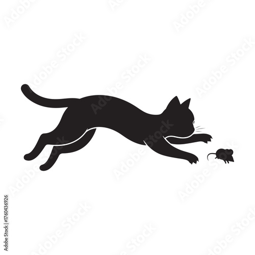 cat catching a mouse vector flat illustration design on white background