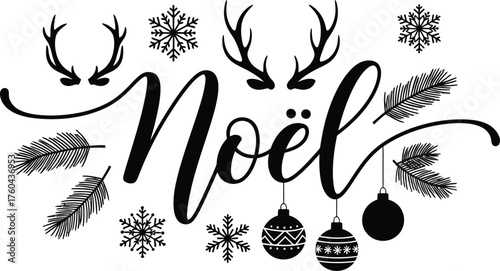Rustic Script "Noël" with Festive Accents