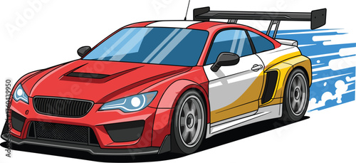 Dynamic Red Sports Car Racing with Speed and Precision on White Background, Automotive Design Showcasing Performance, Transport, Modern Vehicle, Motor, Transportation, Speed, Luxury, Style, and Futuri