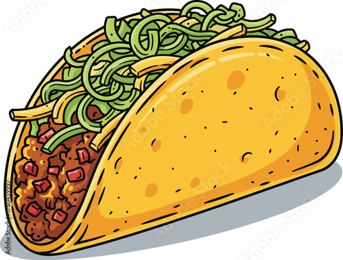 yellow taco with green toppings, cartoon style clip art preview