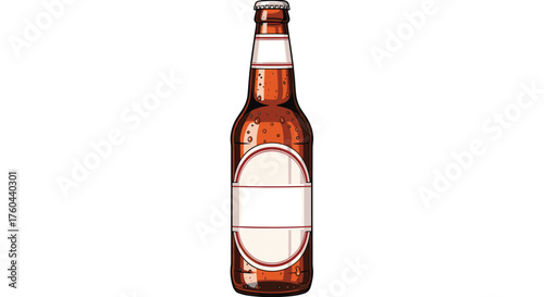 Amber Beer Bottle Mockup with Blank Label, Condensation in Studio Setting, Ready for Product Placement, Beverages, Brewery Business, Advertisement and Marketing, Vector Illustration, Editable Design,