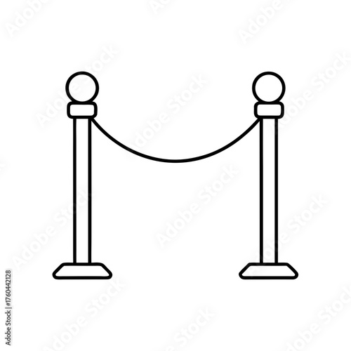 Illustration of a rope barrier with two posts line art on transparent background