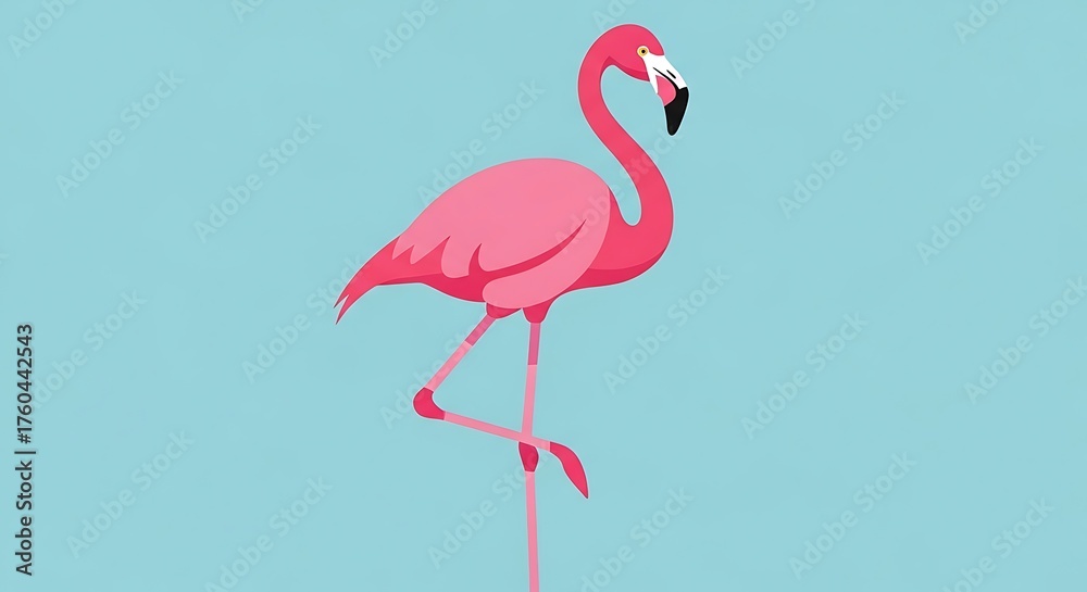 Fototapeta premium Vibrant Pink Flamingo Standing Gracefully on One Leg Against a Serene Blue Background.