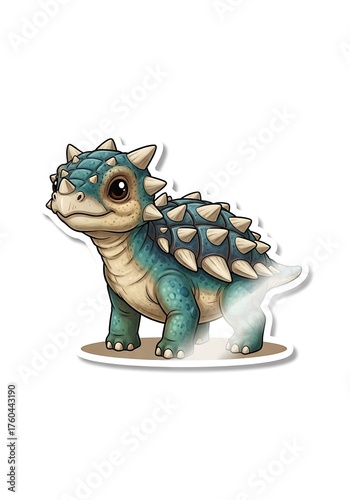 Adorable Ankylosaurus Cartoon Character with Spiked Armor and Big Eyes.
