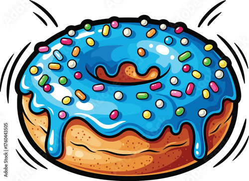 Delicious Blue Frosted Donut with Sprinkles Icon in Cartoon Style Floating, Sweet Treat for Pastry Shop Menu Design, Bakery Advertising, Food Blog Graphics, Dessert Illustration, Confectionery Delight
