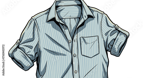 Striped Shirt Casual Style,  Unbuttoned with Rolled-Up Sleeves on White Background, Professional Attire for Relaxed Business, Clothing for Creative Presentation or Marketing Materials, Soft Colors wit