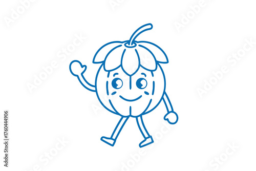 A cute cartoon hop cone cheerfully waves and goes for a little walk