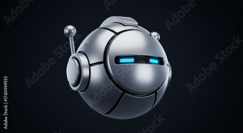 Cute silver robot with blue eyes, a friendly artificial intelligence concept, showcasing futuristic technology and robotic design