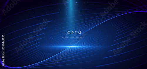 Abstract blue wave lines on dark background with lighting effec sparkle. Techology concept.