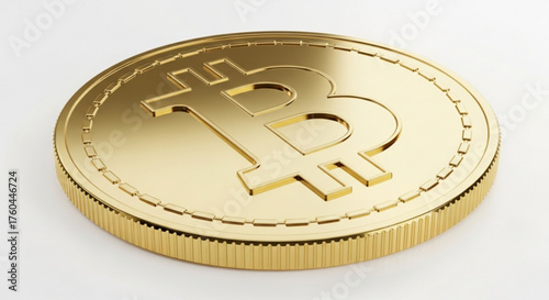 A shiny gold bitcoin coin, representing cryptocurrency, digital currency, and the future of finance