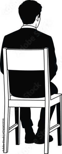 Rear view of a businessman sitting in a chair, vector illustration