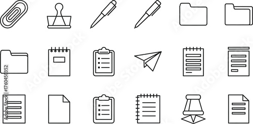 Office and school supplies line icons