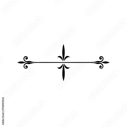 Horizontal flourish divider with fleur de lis design on transparent background