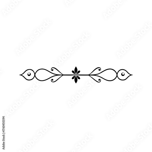 Decorative horizontal divider with floral elements on transparent background