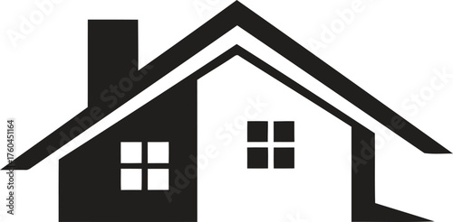 Simple black house outline with a chimney and windows a clean silhouette