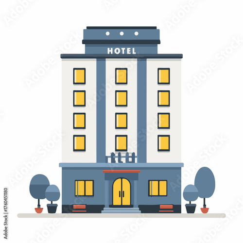 Elegant hotel building flat vector icon
