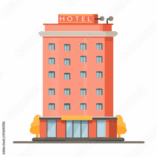 Hotel Building Icon in Flat Vector Style