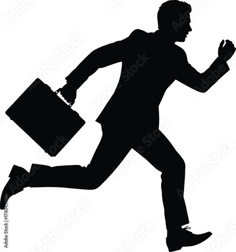 Silhouette of a businessman running with a briefcase