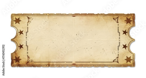 Vintage Ticket Blank Isolated Event/Show/Raffle Design; Empty Template; White Backdrop