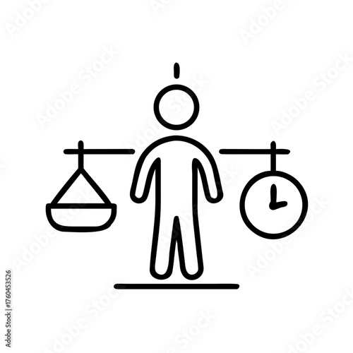 Person balancing scales and clock symbolizing time management  