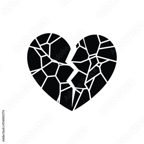 Shattered Broken Heart Icon Black Silhouette with Fragmented Pieces