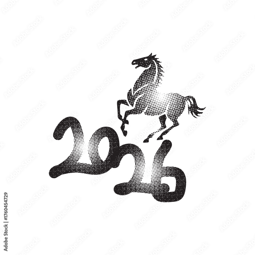 Obraz premium Black halftone lunar 2026 new year graphic