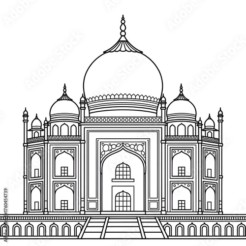Raj Mahal Coloring Page – Majestic Indian Palace Line Art for Kids and Adults