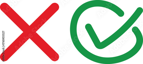Green Tick and Red Cross Symbols Isolated on White Background