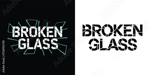 Broken glass shattered text effect typography design with cracked fragments for poster and t shirt design