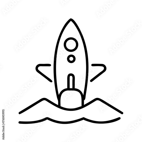 Rocket launching from ocean with flames and waves  